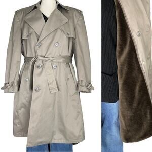 VINTAGE Towne London Fog Mens Trench Coat Double Breasted Liner Academia Size 42